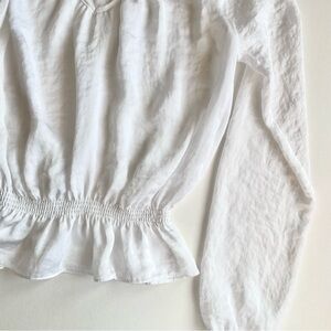 Michael Kors White Cinched Waist Long Sleeve Blouse